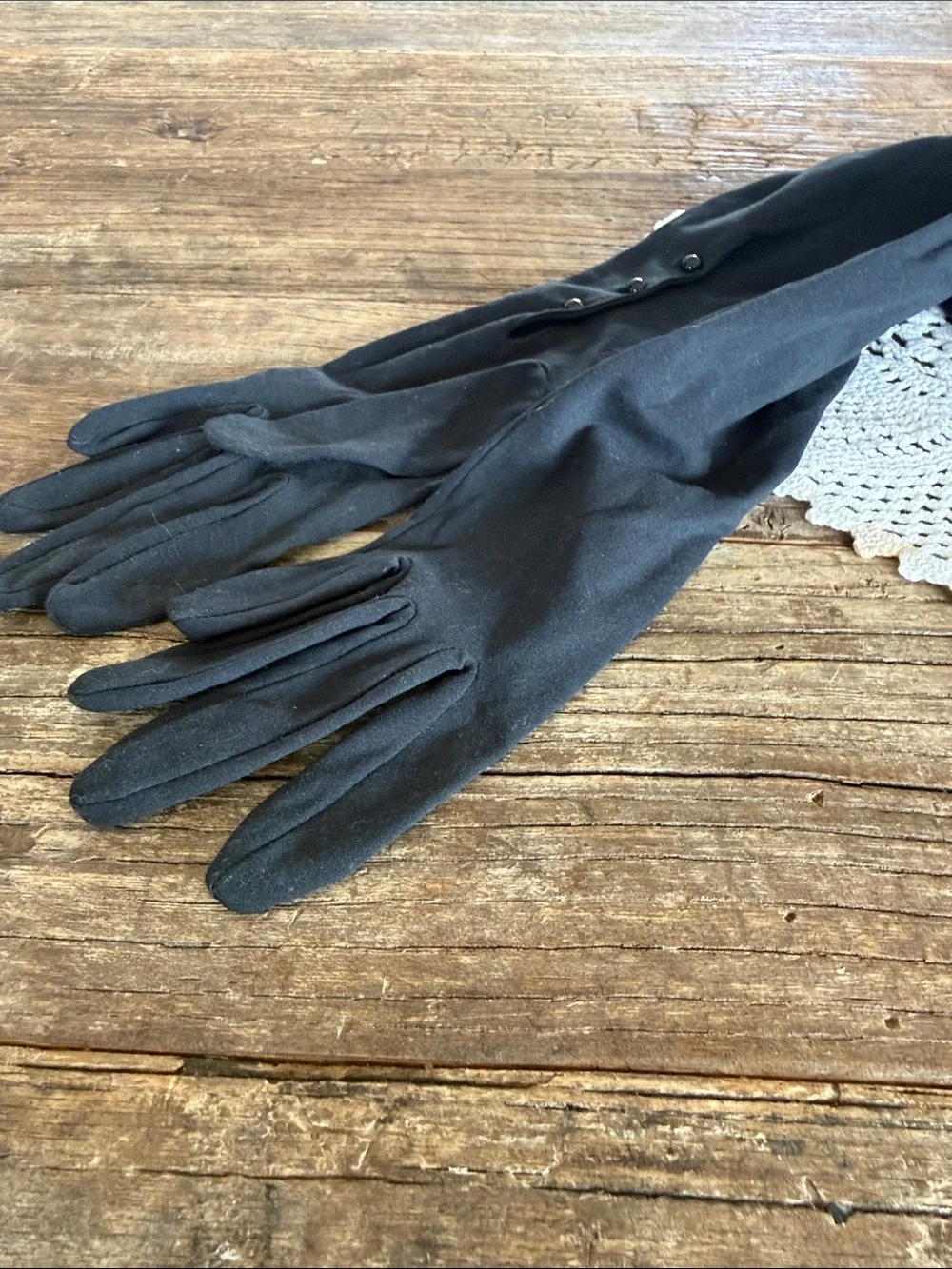 Vintage Black Long Dress Opera Gloves with Button Detail - Women's Accessories